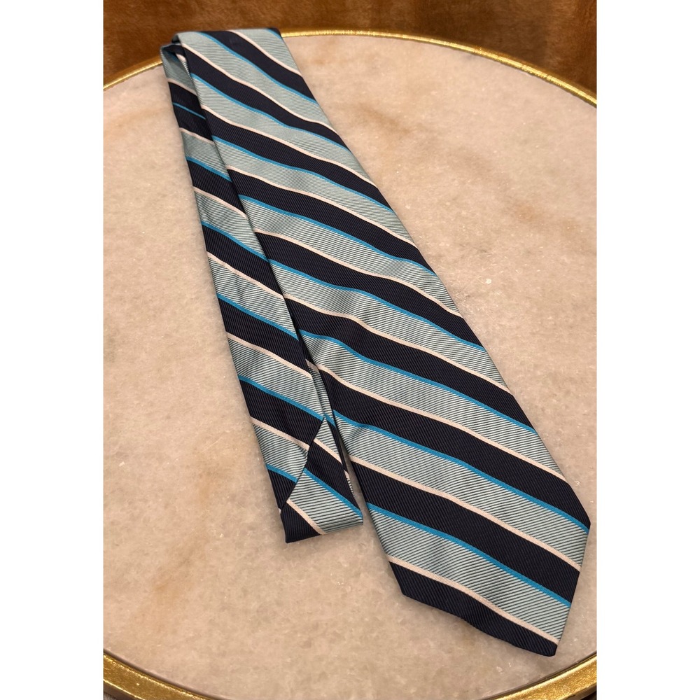 Brooks Brothers Mens Navy Light Blue Striped Silk Tie Made in USA England Fabric